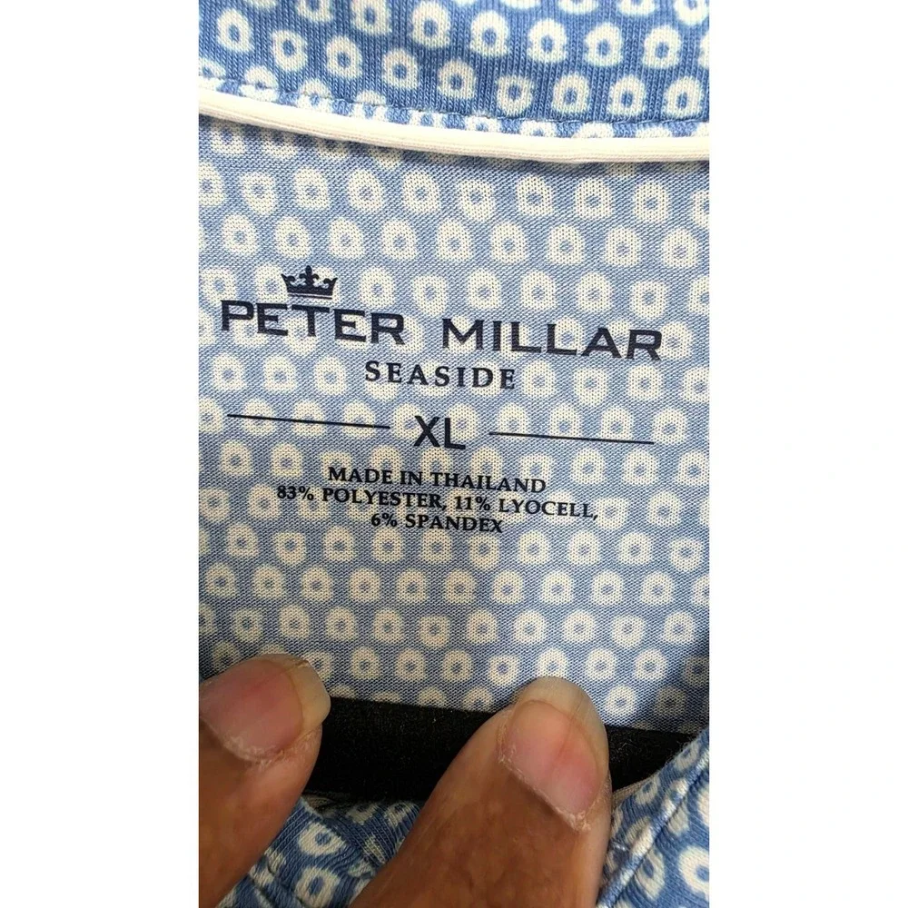 Peter Millar Seaside Polo Mens XL Blue White‎ Geometric Print Short Sleeve Golf